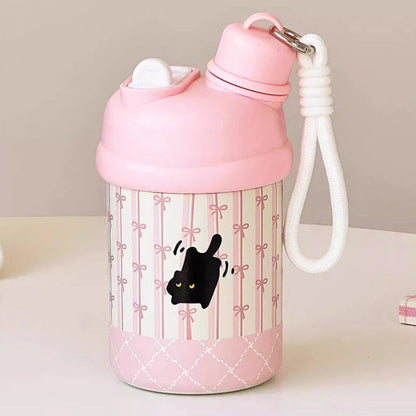Kawaii Cat Pink Thermos Bottle on countertop 