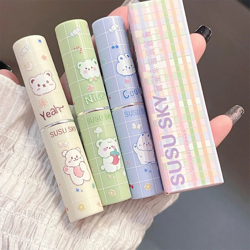 Kawaii SUSU SKY Moisturizing Lipstick held in a woman's hand 