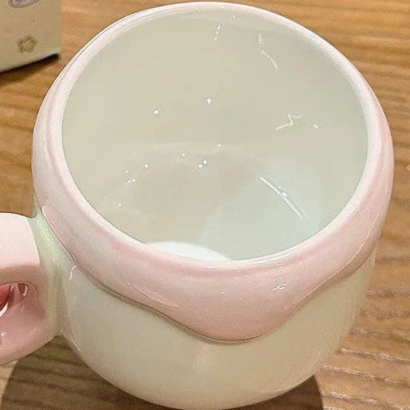 Inside view Kawaii the pink and white Animal Pudding Ceramic Mug 