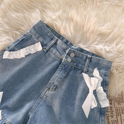Jean Shorts With Lace Trim