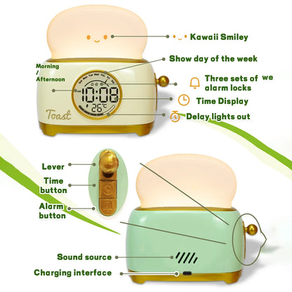 Kawaii Toaster Night Light Alarm Clock