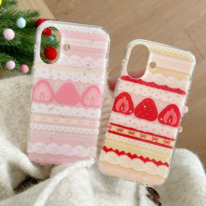 Kawaii Strawberries & Cream Cake Samsung Phone Case, this image is showing the strawberry red and kawaii pink options for this phone case.