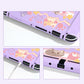 Purple phone case with cute animal designs on a white background