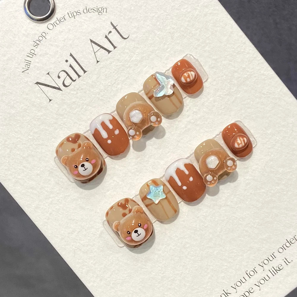 Cute Teddy Bear Press on Nails