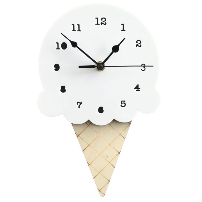 Kawaii White Ice Cream Cone Wall Clock