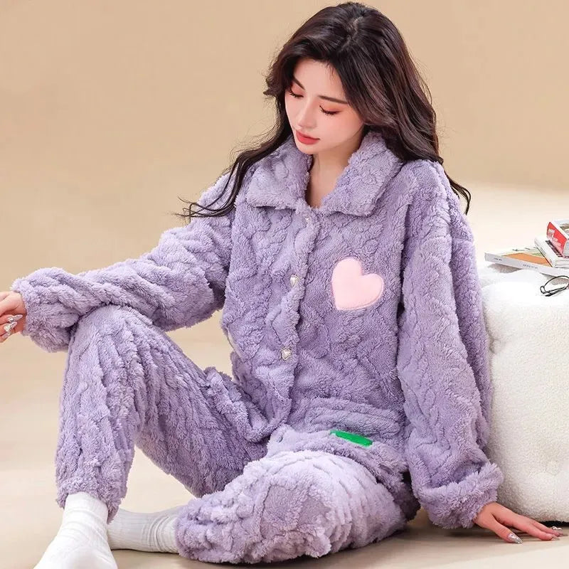 Warm Cute Pjs Womens Plush Pajamas Womens Cozy Plush Fleece Pajama