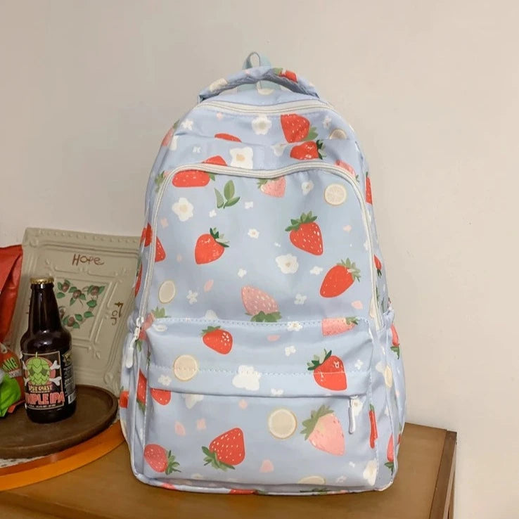 Pastel Strawberry Print Backpacks