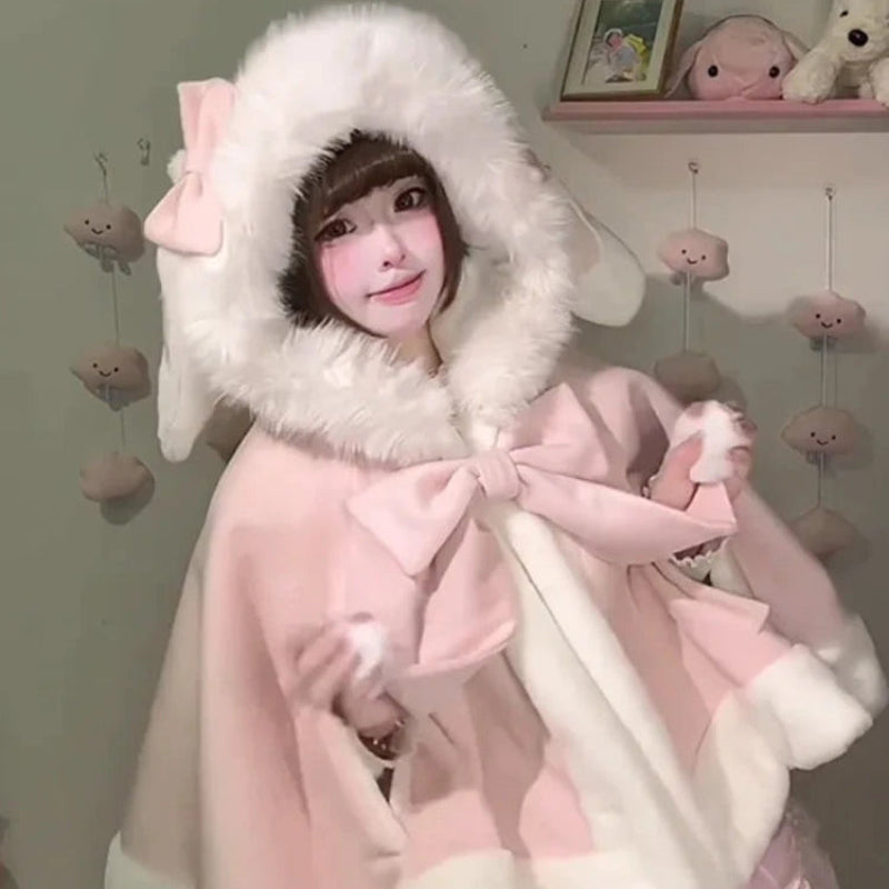 Kawaii Bunny Hooded pink Cloak