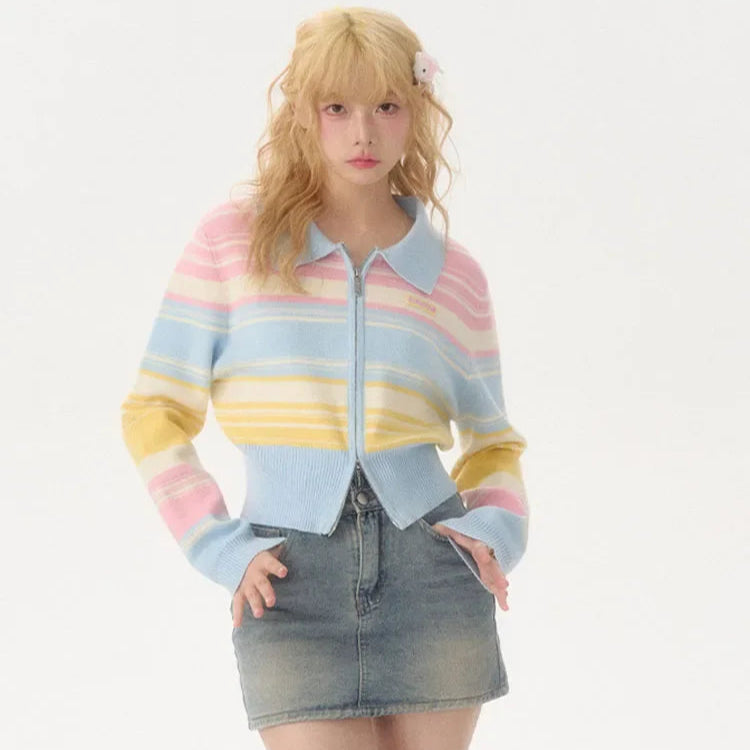 Pastel Rainbow Zip Down Cardigan