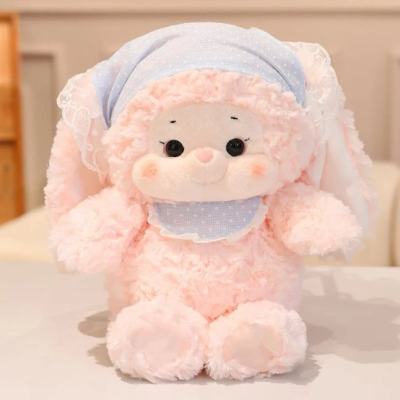 Pastel Kawaii Plushie sitting on a bed 
