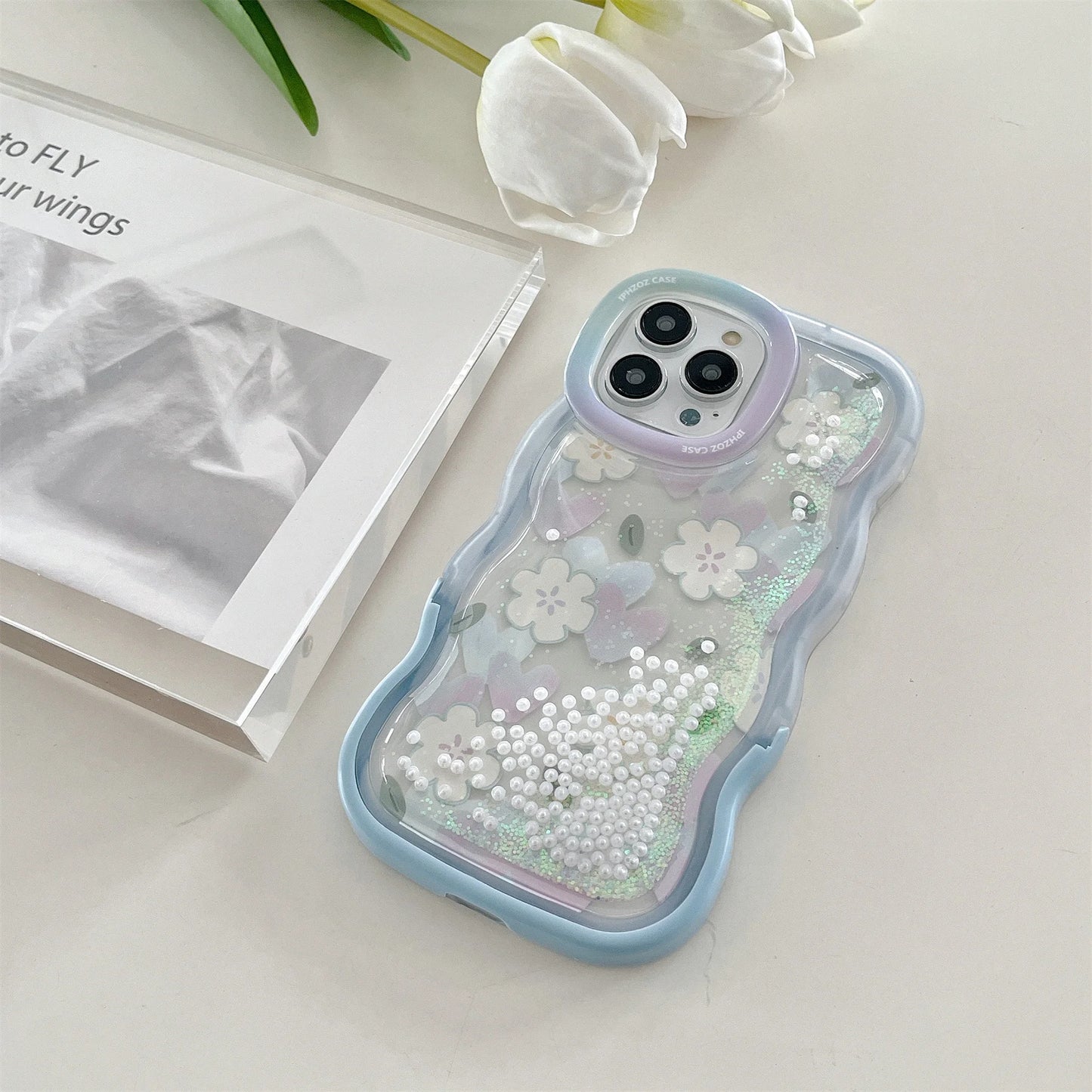 Kawaii Flower Pearl Quicksand iPhone Case
