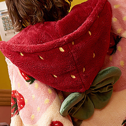 Kawaii Strawberry Print Hooded Robe Hood