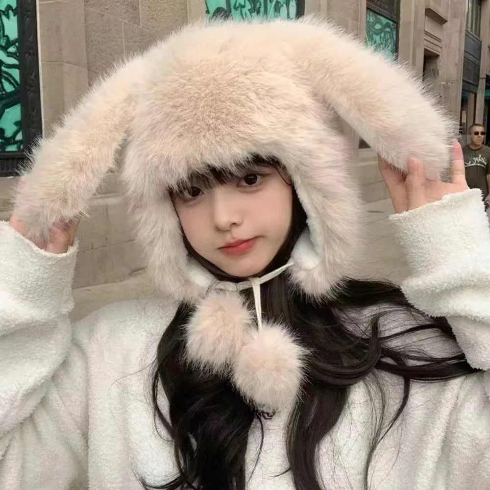 Kawaii Bunny Ears Plush Winter Hat