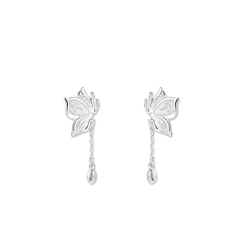 Kawaii Silver Butterfly Stud Earrings 