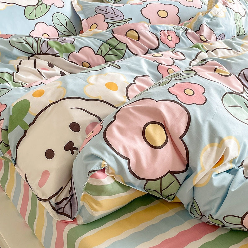 Kawaii Flower Bunny Duvet Cover