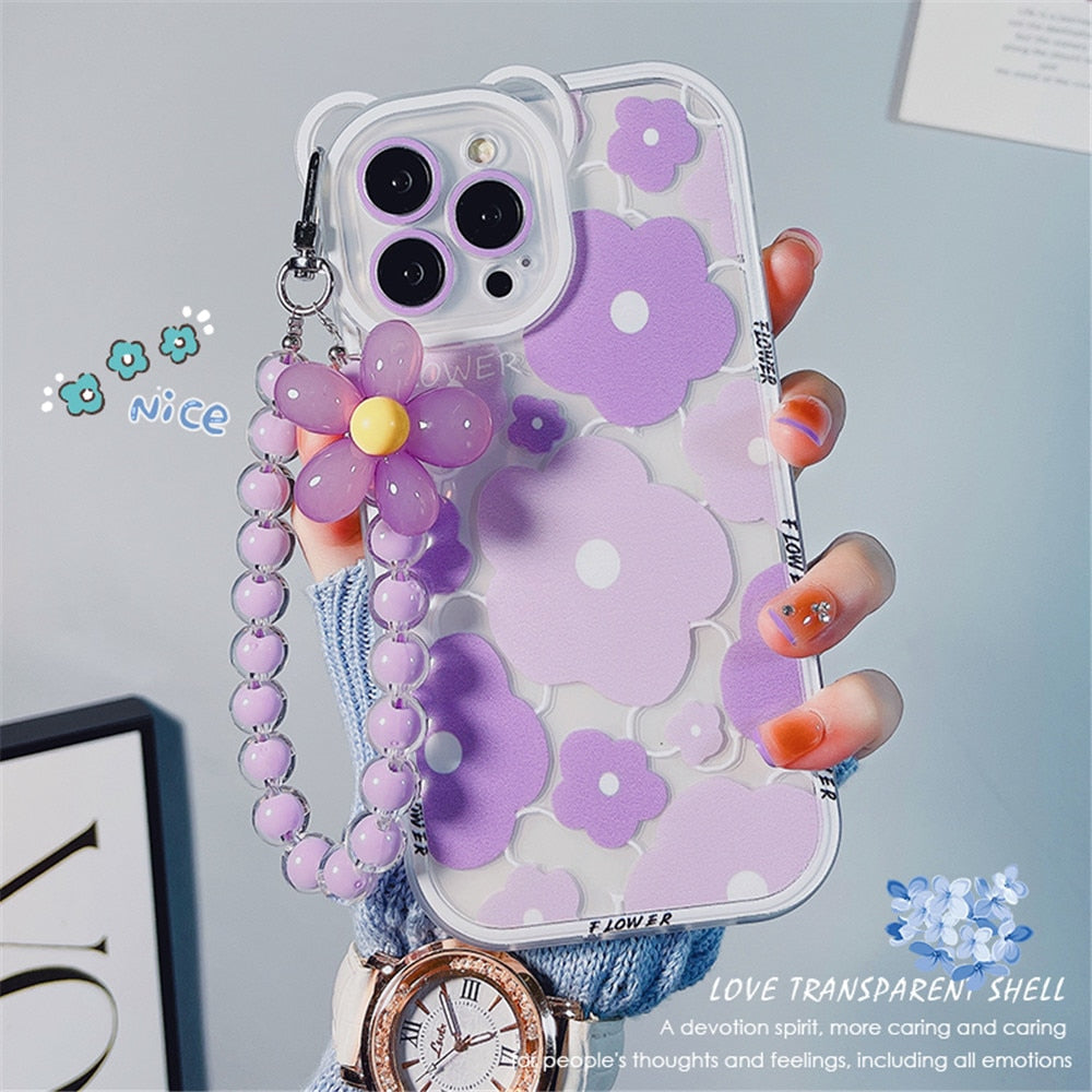 Kawaii Purple Flower Bear iPhone Case