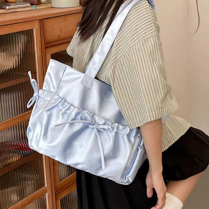 Girl Wearing Blue Pastel Shoujo Tote Bag