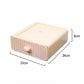 Rectangular beige and pink storage box with dimensions labeled on a white background