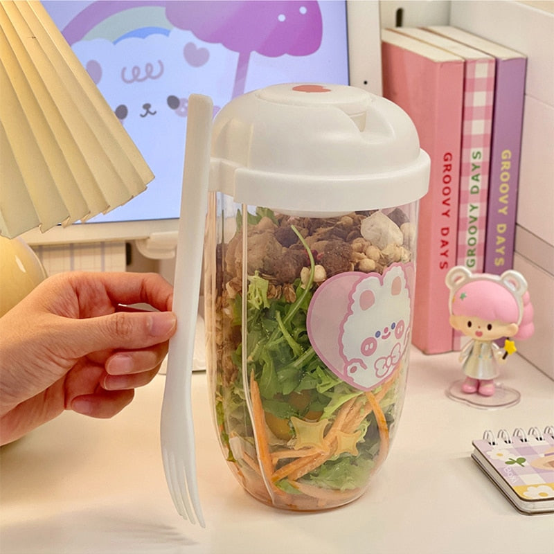 Kawaii Salad Cup Container With Fork
