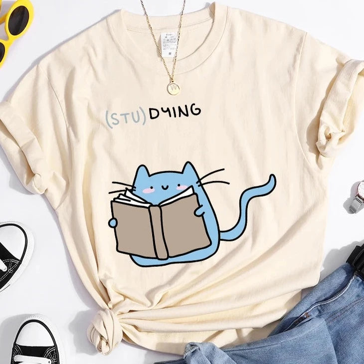 "(STU)DYING" Cat Graphic T-Shirt