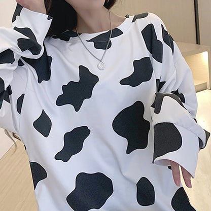 Kawaii Long Sleeve Loose Cow Print Top