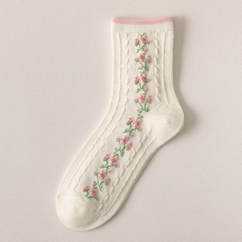 Kawaii White Floral Socks