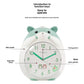 Children's hamster alarm clock with  labeled function keys on a white background
