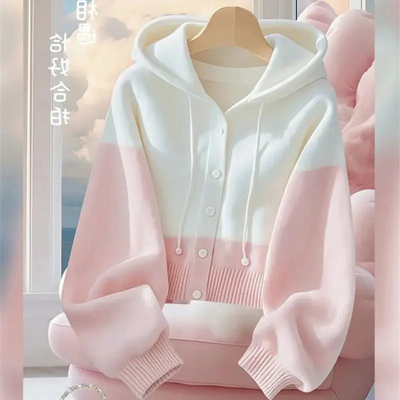 Cute Pink and White Cardigan Hoodie