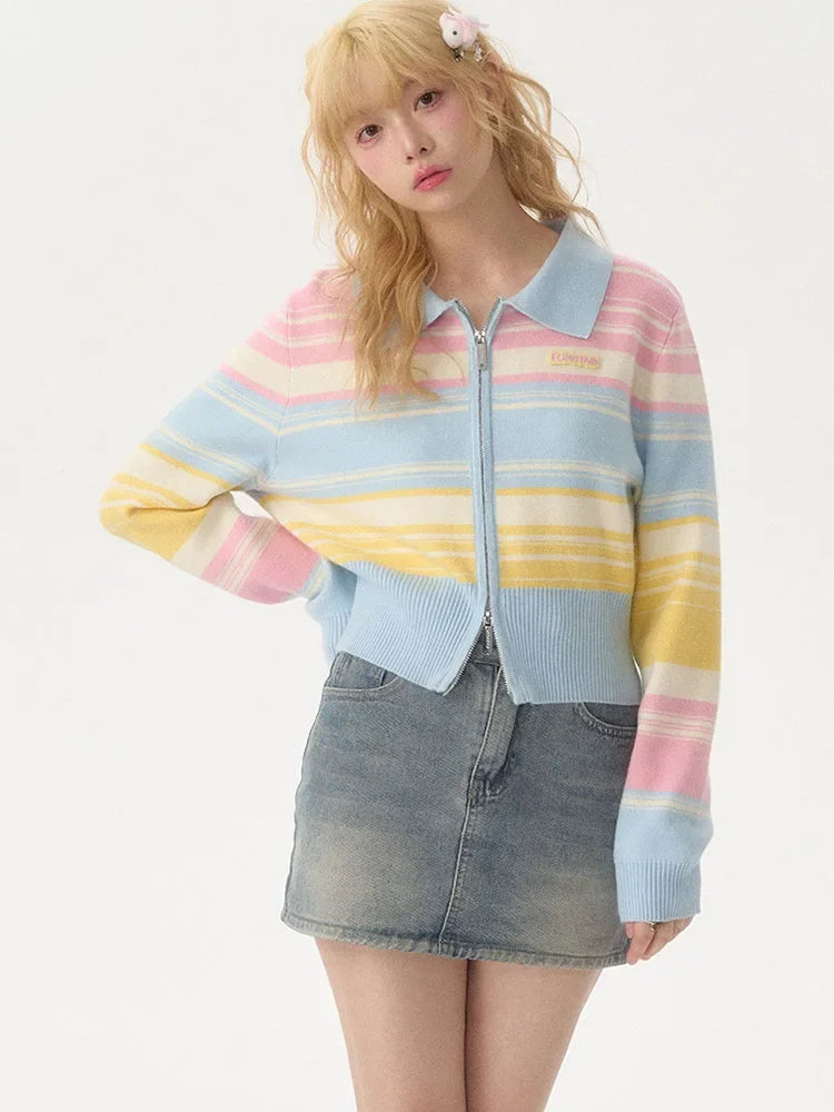 Pastel Rainbow Zip Down Cardigan