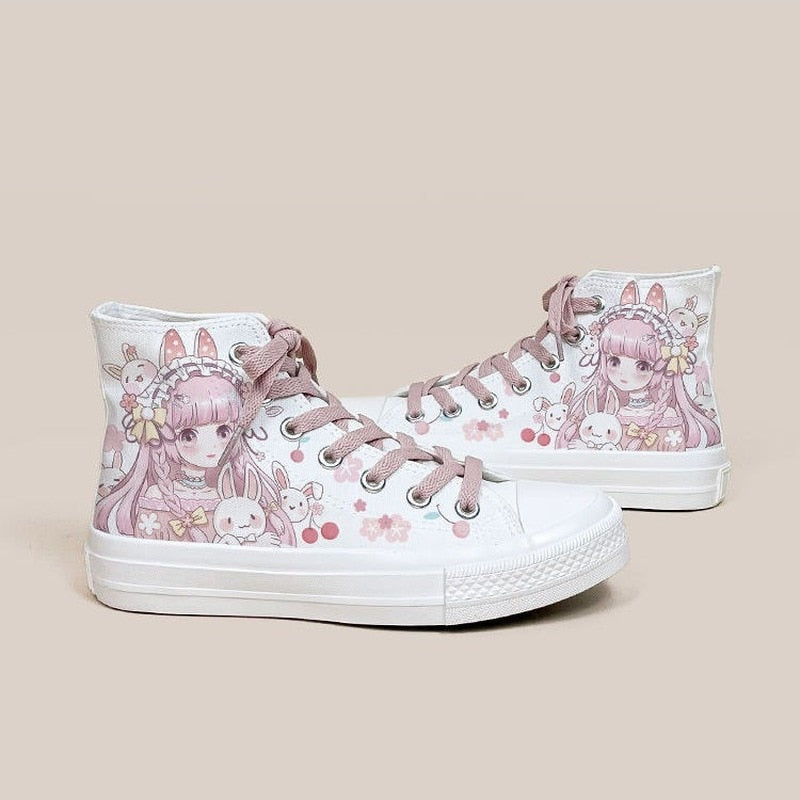 Kawaii Cherry Bunnies Canvas Shoes