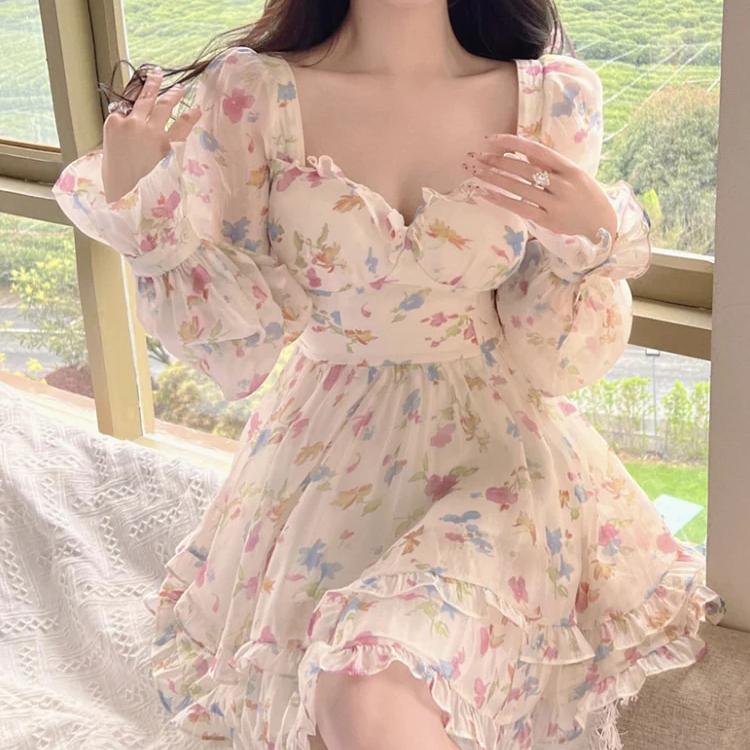 Kawaii Floral Chiffon Dress – Kore Kawaii