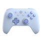 Light blue gaming controller with purple accents on a white background