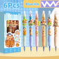 Set of six capybara pens with blue ink, displayed with packaging on a light background.
