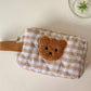 Kawaii Gingham Teddy Bear Cosmetics Bag