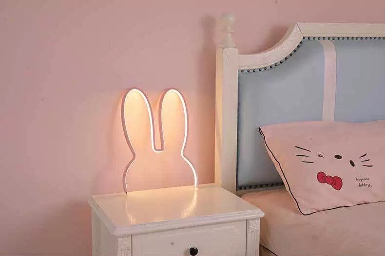 Kawaii Bunny LED Wall Lamp on a Night Stand