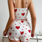 Kawaii Sweet Heart Pajama Top & Shorts set red back view