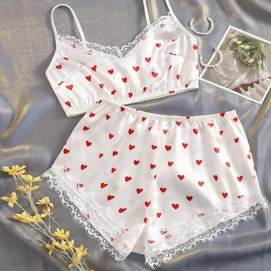 Heart Print Crop Top Pajamas