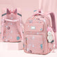 Pink backpack with decorative elements on a pink background