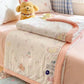Kawaii Spring Quilts, the set being shown is the Cute Tulip Design with Pink, displayed on a bed half open.