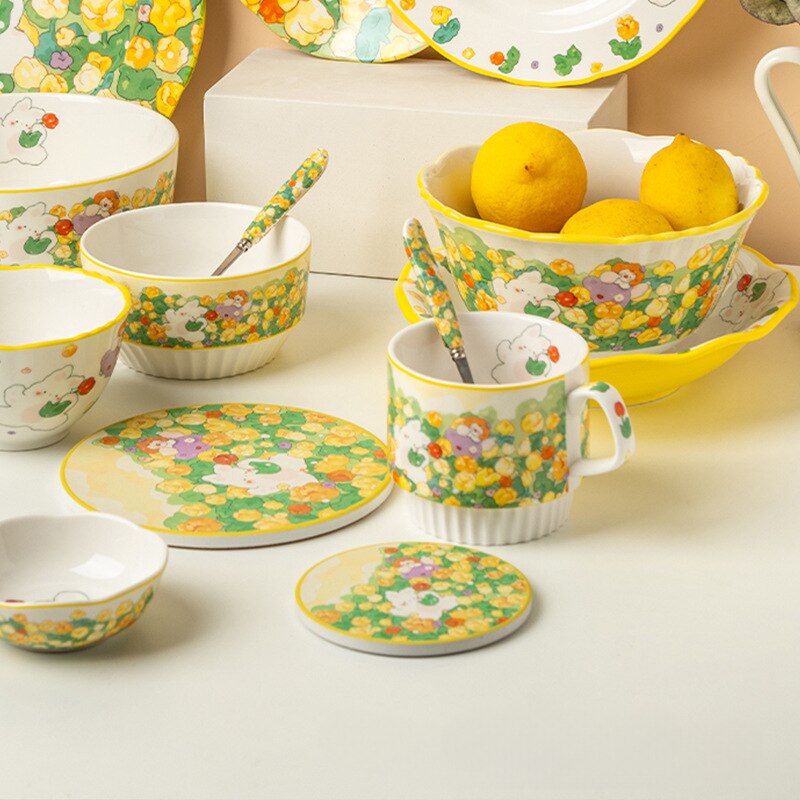 Kawaii Flower Bunny Ceramic Cups