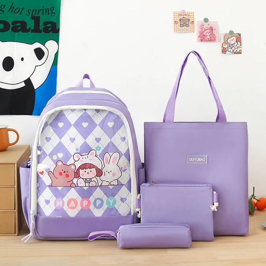 Kawaii Argyle Backpack Set