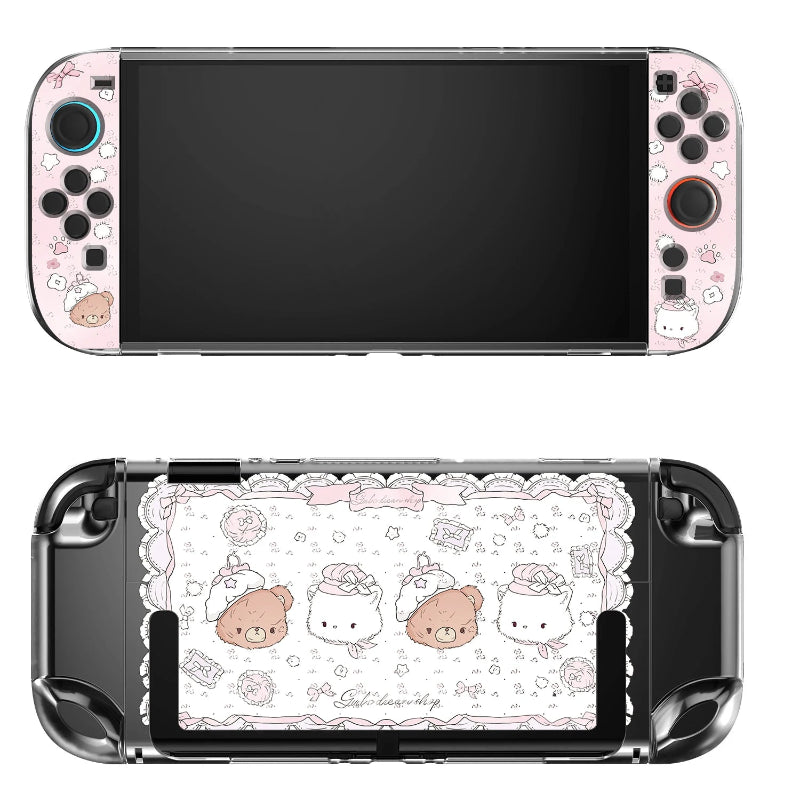 Gaming console skin with kawaii character design on a white background