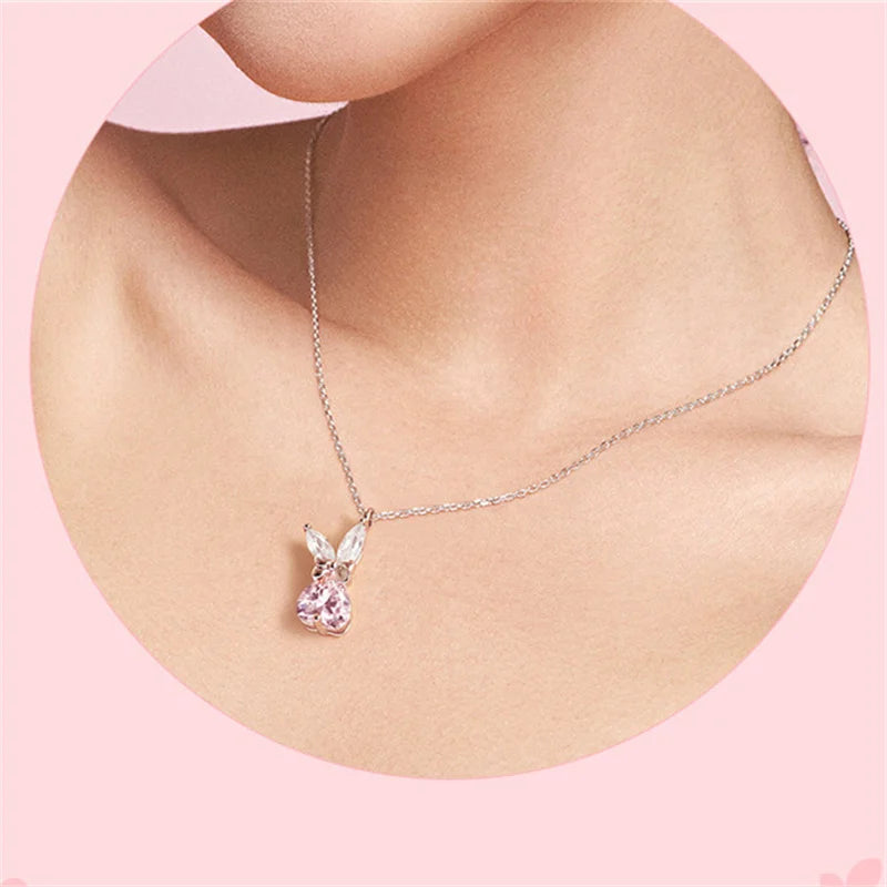 Silver Crystal Bunny Bowknot Pendant