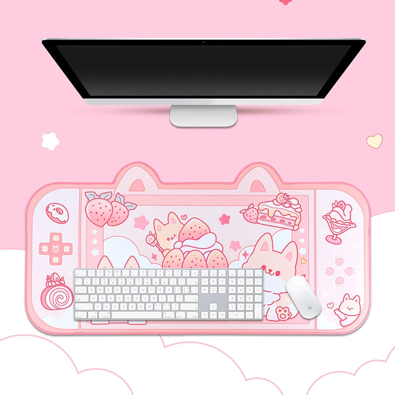 Strawberry Dessert Fox Desk Pad