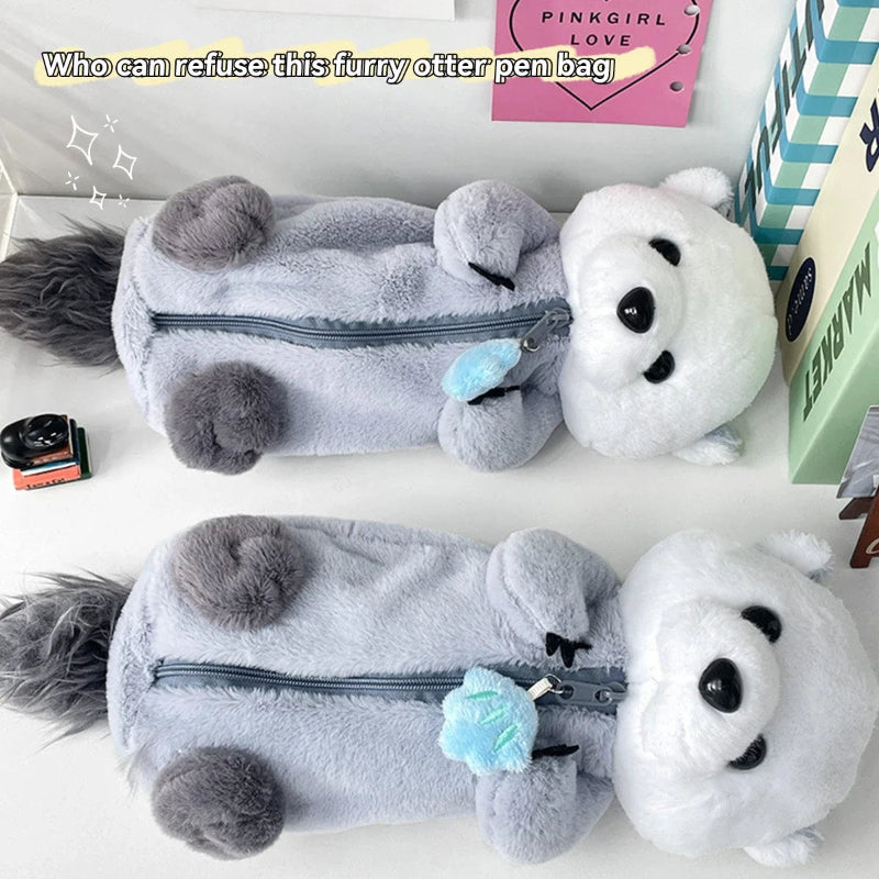 Kawaii otter plush pal pencil case displayed on a white surface.