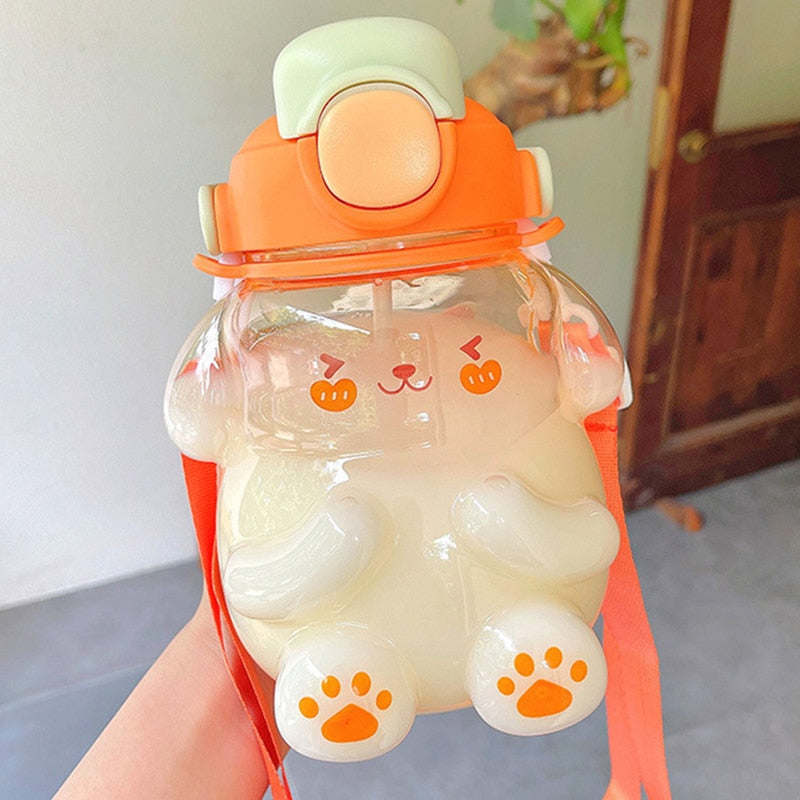 Kawaii Clear Bunny Water Bottle in Orange