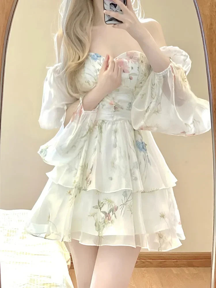 Cute Floral Chiffon Mini Dress – Kore Kawaii