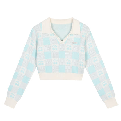Gingham Cherry Collared Sweater