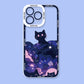 Kawaii Phone case with black cat design and 'Good Luck' text on a blue background
