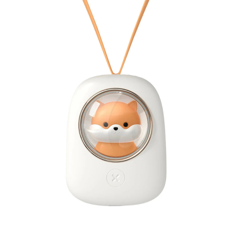 White electronic device with a shiba-shaped face on a white background